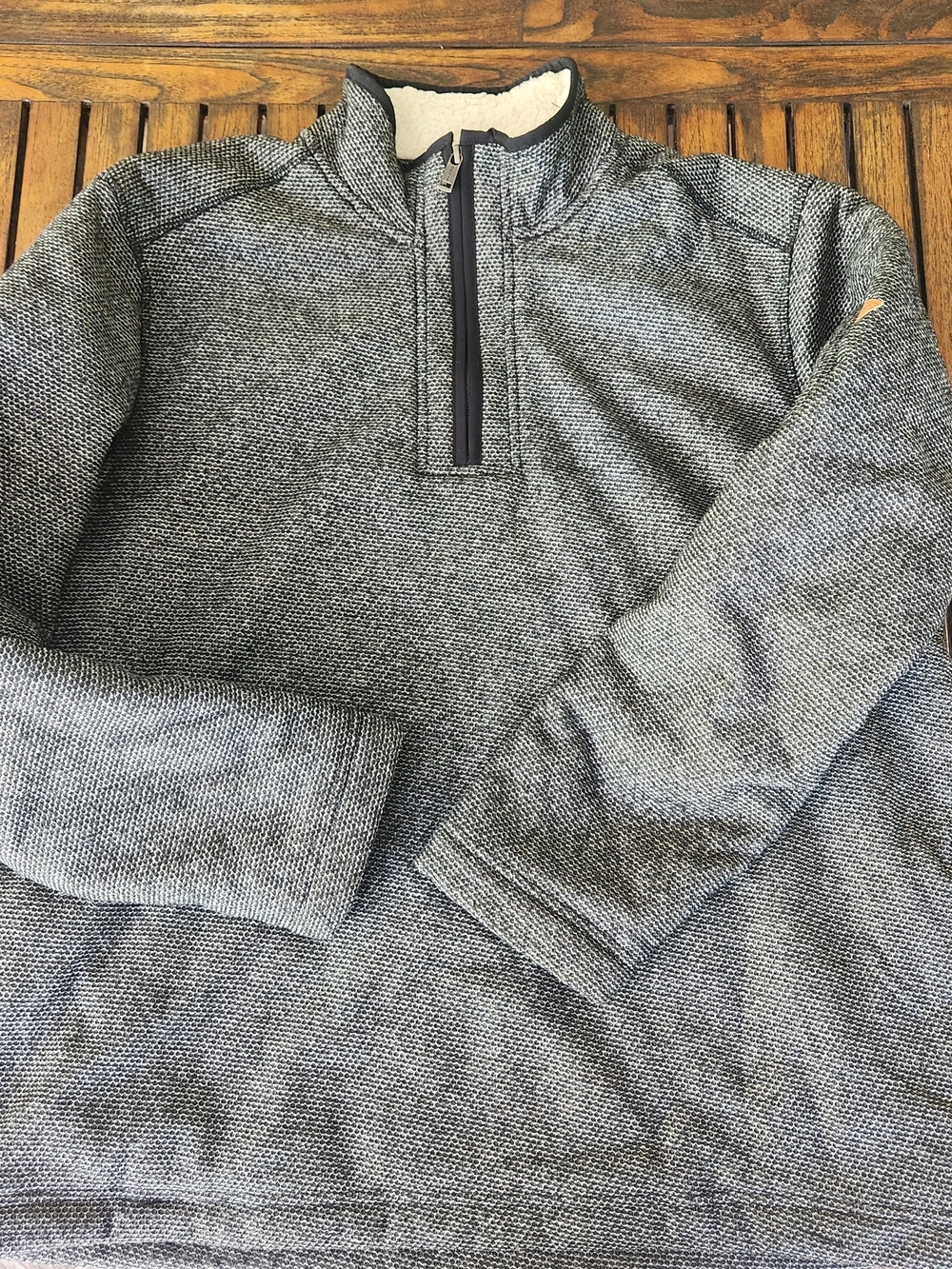 Orvis Men’s Heathered Gray Quarter Zip Sweater with Sherpa Trim Size XL